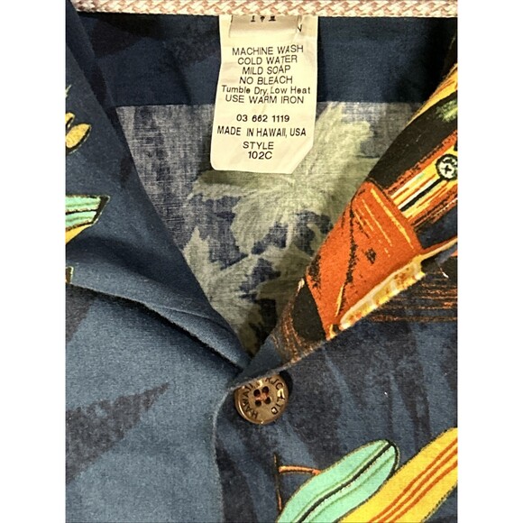 Vintage RJC Hawaiian Shirt Mens Medium Woody Palm Trees Blue Made in USA Cotton - Picture 5 of 8
